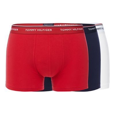 Tommy Hilfiger Pack of three red, white and navy hipster trunks